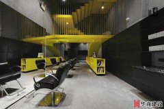經(jīng)典美發(fā)店裝修案例，黑黃顏色搭配層迭空間
